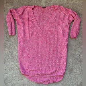 Express Pink V-Neck Women's Sweater 3/4 Sleeves